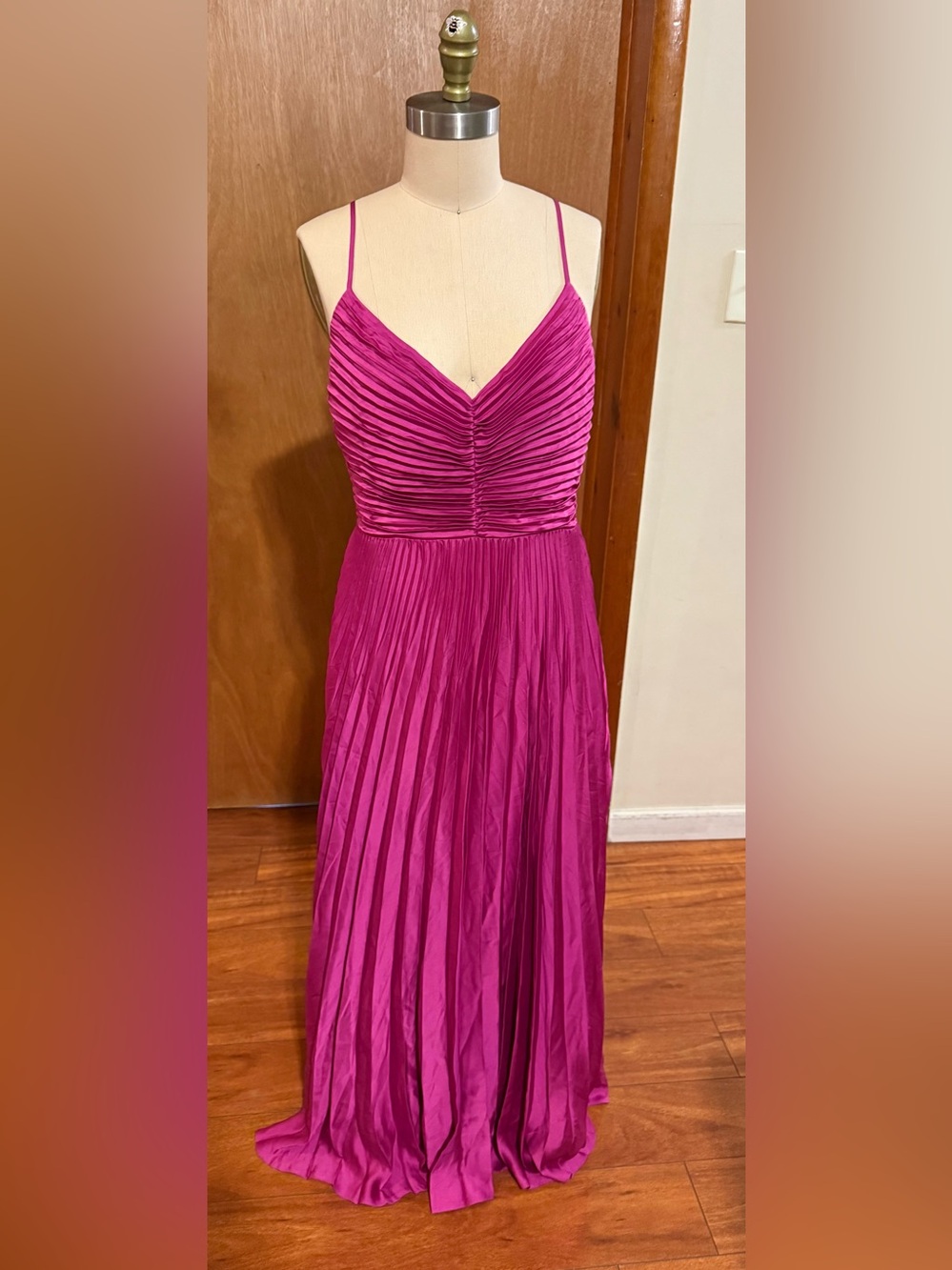 Club Monaco Fuchsia Pleated Spaghetti-Strap Maxi Dress